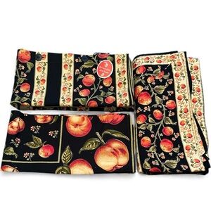 April Cornell 6 pc. Black & Orange Floral Fruit Fabric Linen Set New with tags!